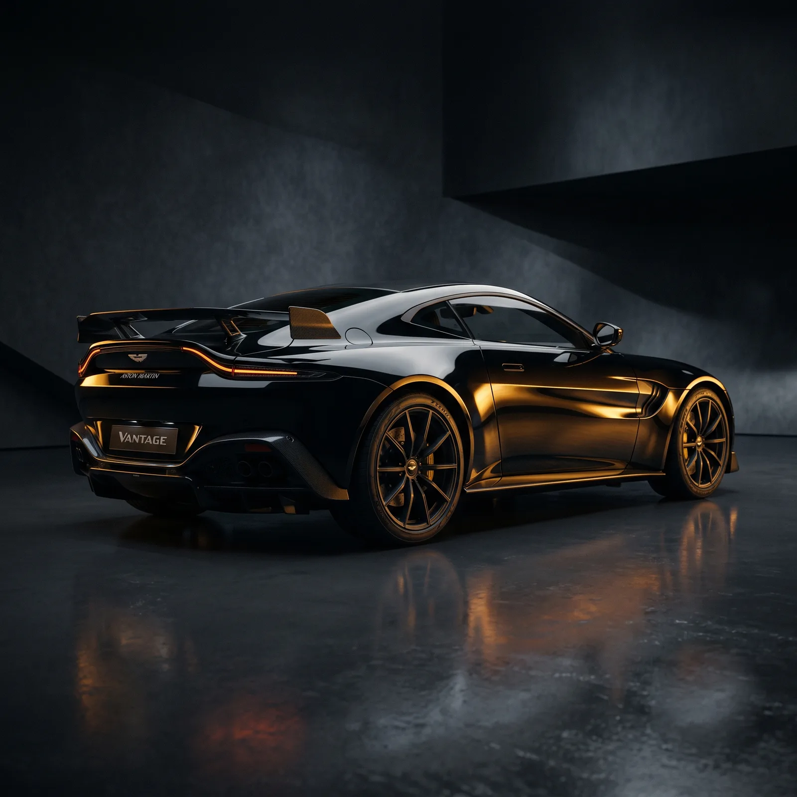 Black sports car under golden studio light — an Intenscio client campaign